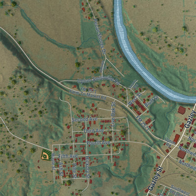 Second close-up of the map of Smithville, Texas print showing more streets and buildings