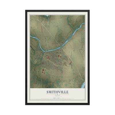 Map of Smithville, Texas, 12 x 18 inch print in a black wood frame