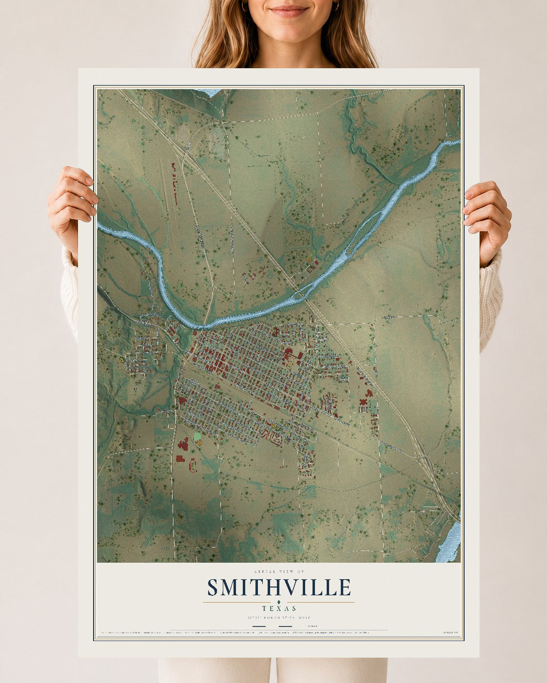 Map of Smithville, Texas, 24 x 36 inch unframed archival matte print