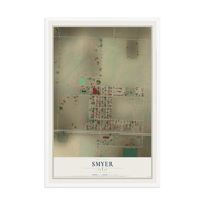 Map of Smyer, Texas, 12 x 18 inch print in a white wood frame