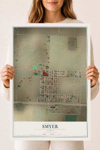 Map of Smyer, Texas, 18 x 24 inch unframed archival matte print