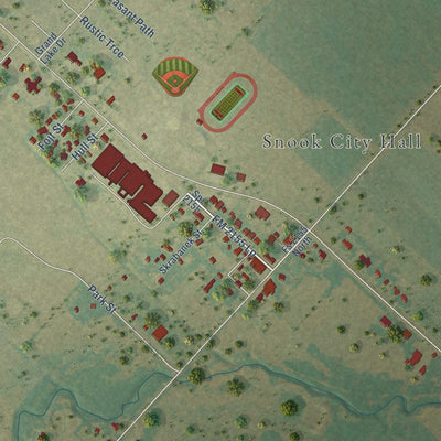 Close-up of the map of Snook, Texas print showing street and building detail