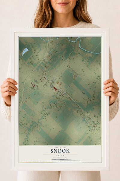 Map of Snook, Texas, 18 x 24 inch print in a white wood frame