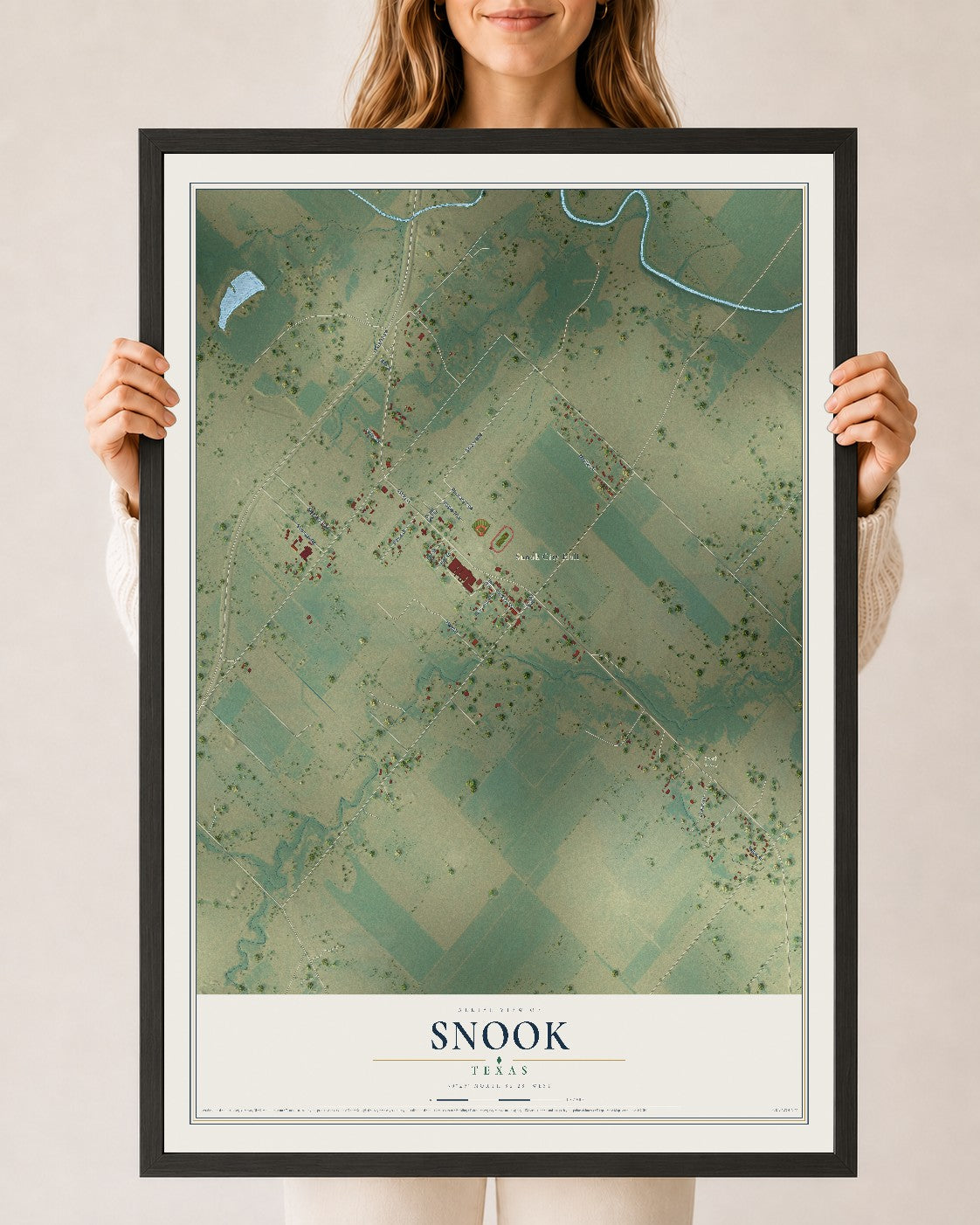 Map of Snook, Texas, 24 x 36 inch print in a black wood frame