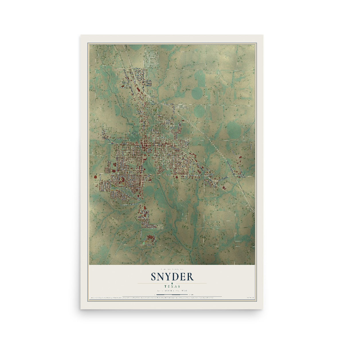 Map of Snyder, Texas, 12 x 18 inch unframed archival matte print