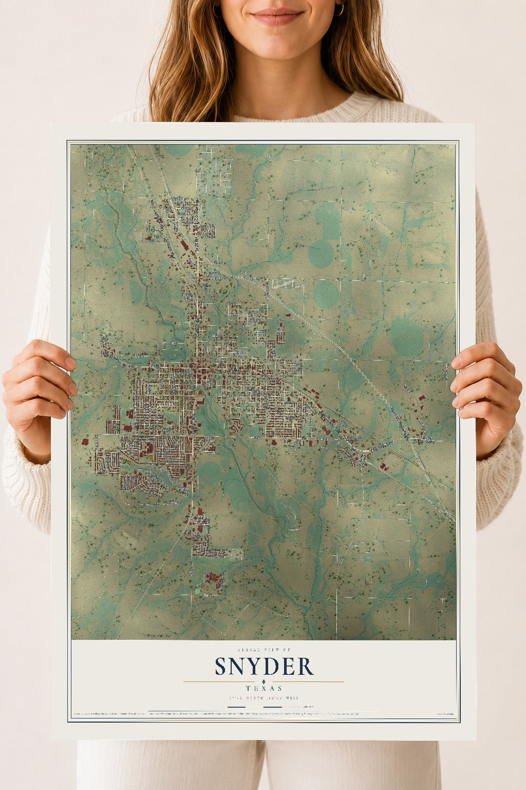 Map of Snyder, Texas, 18 x 24 inch unframed archival matte print