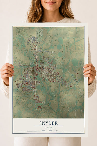Map of Snyder, Texas, 18 x 24 inch unframed archival matte print