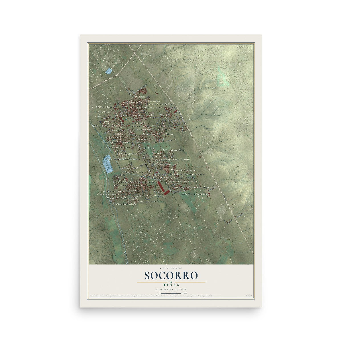 Map of Socorro, Texas, 12 x 18 inch unframed archival matte print