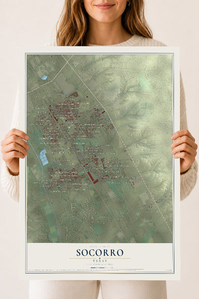 Map of Socorro, Texas, 18 x 24 inch unframed archival matte print