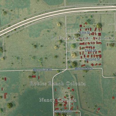 Close-up of the map of Solis, Texas print showing street and building detail