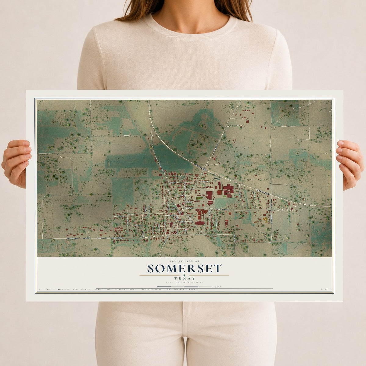 Map of Somerset, Texas, 12 x 18 inch unframed archival matte print