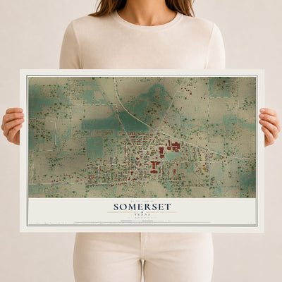 Map of Somerset, Texas, 12 x 18 inch unframed archival matte print