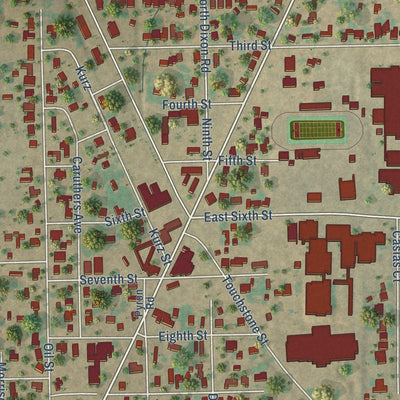 Close-up of the map of Somerset, Texas print showing street and building detail