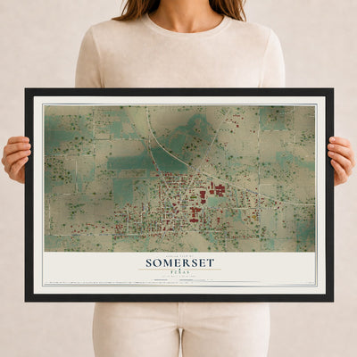 Map of Somerset, Texas, 12 x 18 inch print in a black wood frame