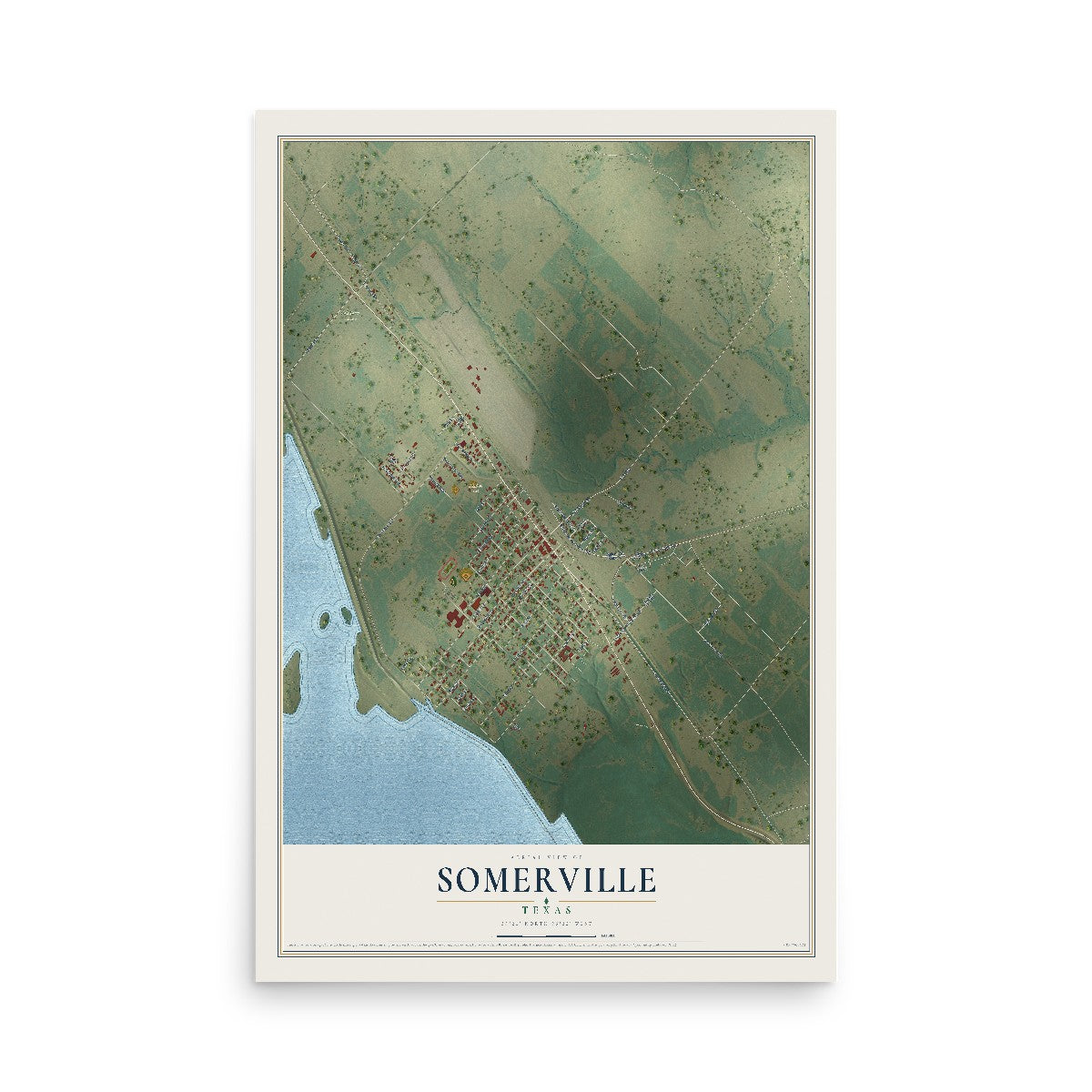 Map of Somerville, Texas, 12 x 18 inch unframed archival matte print
