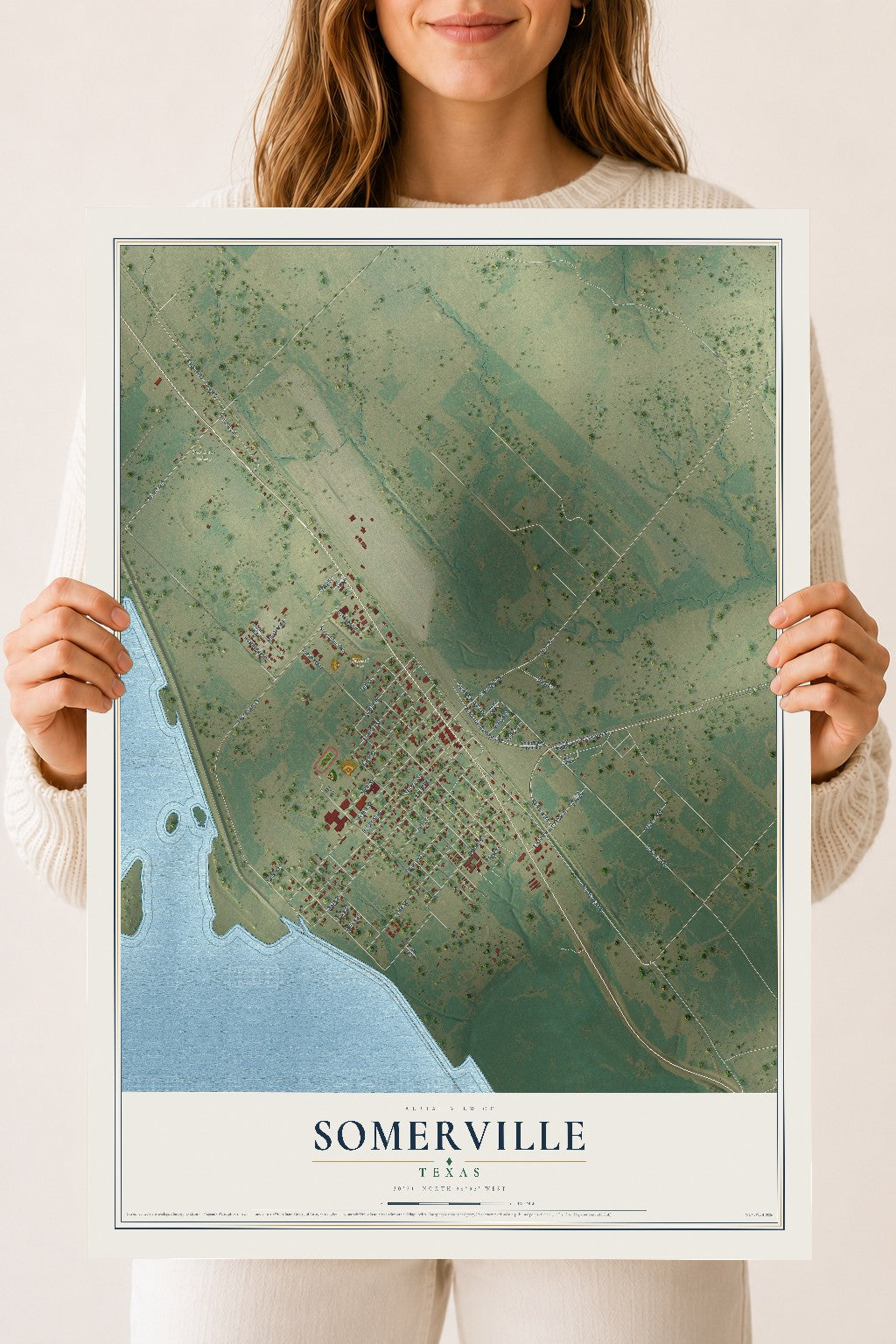 Map of Somerville, Texas, 18 x 24 inch unframed archival matte print
