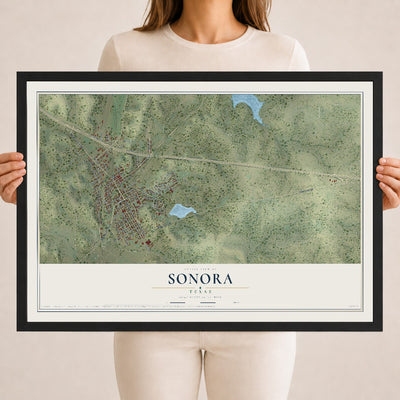 Map of Sonora, Texas, 18 x 24 inch print in a black wood frame