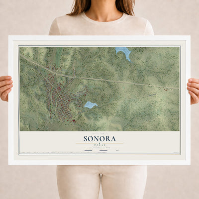 Map of Sonora, Texas, 18 x 24 inch print in a white wood frame
