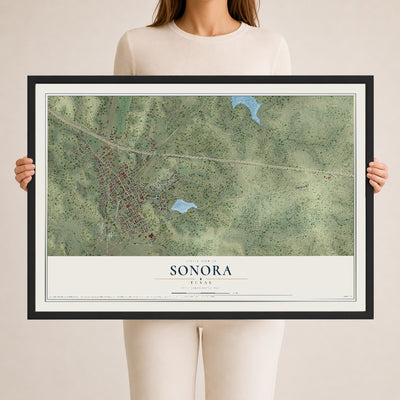 Map of Sonora, Texas, 24 x 36 inch print in a black wood frame
