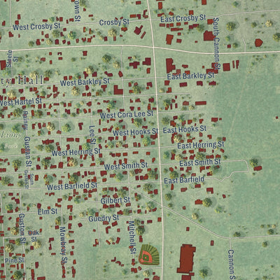 Close-up of the map of Sour Lake, Texas print showing street and building detail