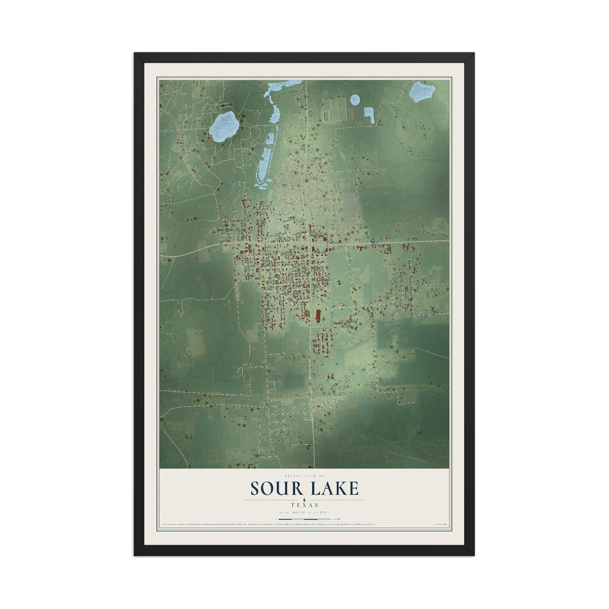 Map of Sour Lake, Texas, 12 x 18 inch print in a black wood frame