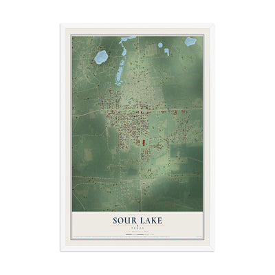 Map of Sour Lake, Texas, 12 x 18 inch print in a white wood frame
