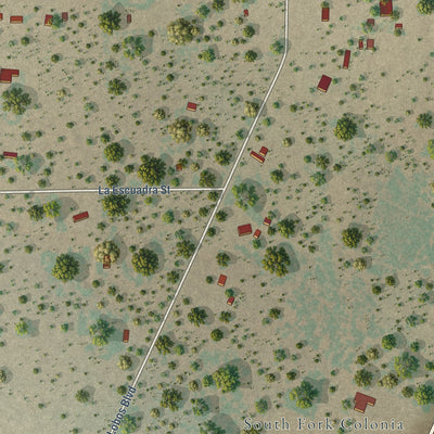 Close-up of the map of South Fork Estates, Texas print showing street and building detail