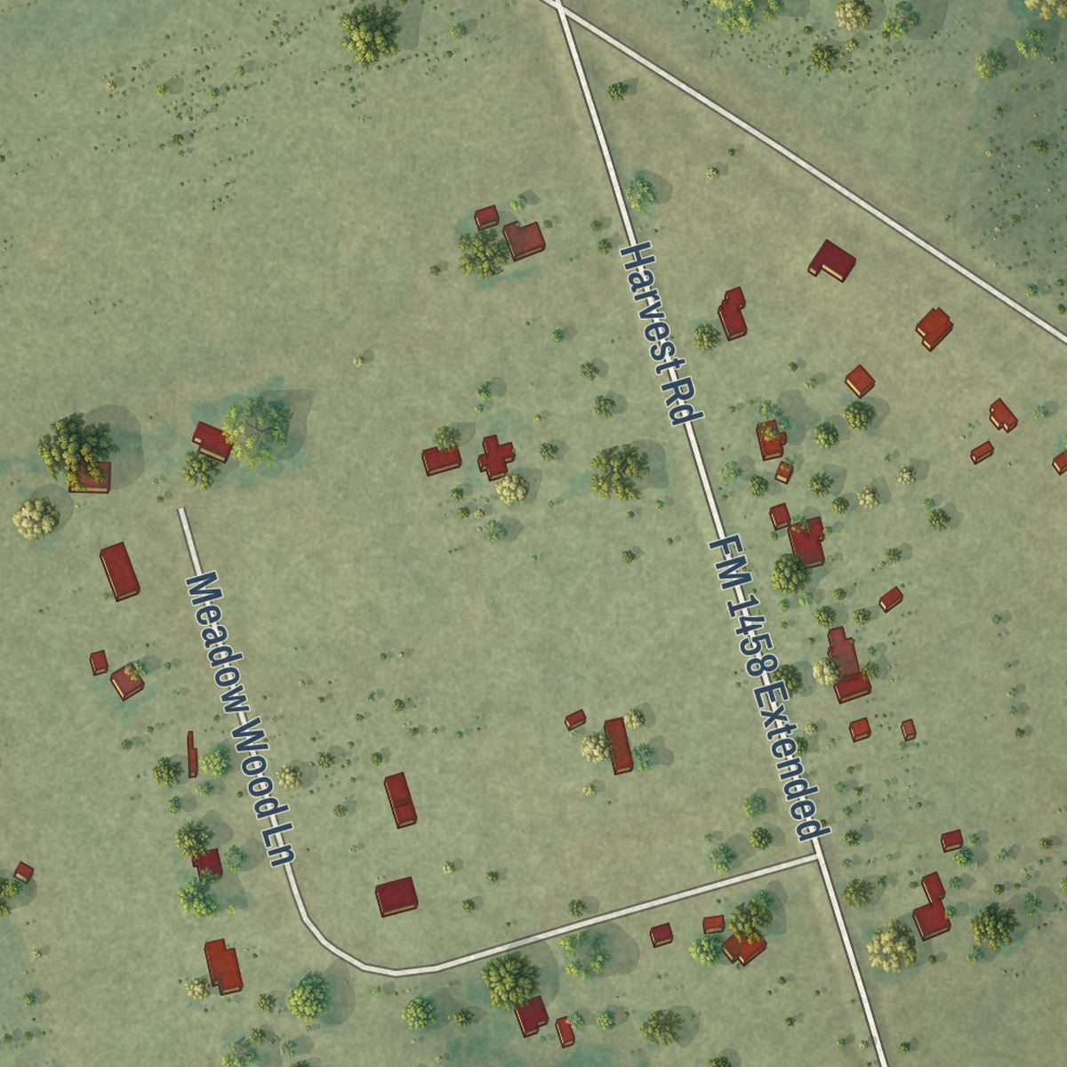 Close-up of the map of South Frydek, Texas print showing street and building detail