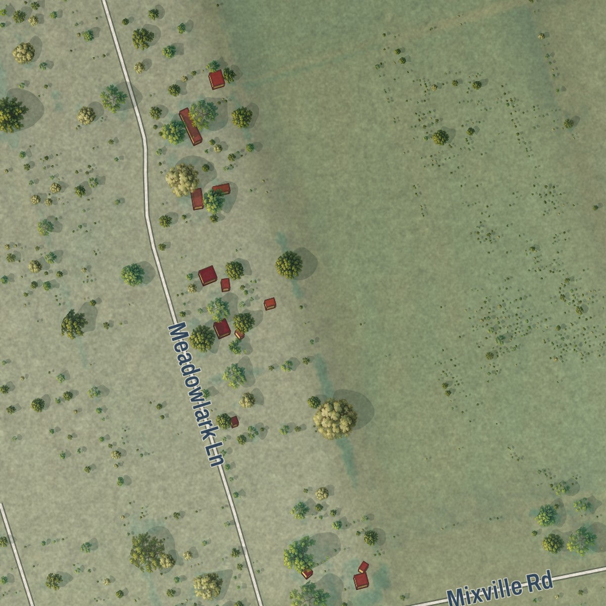 Second close-up of the map of South Frydek, Texas print showing more streets and buildings
