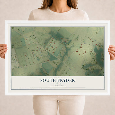 Map of South Frydek, Texas, 18 x 24 inch print in a white wood frame