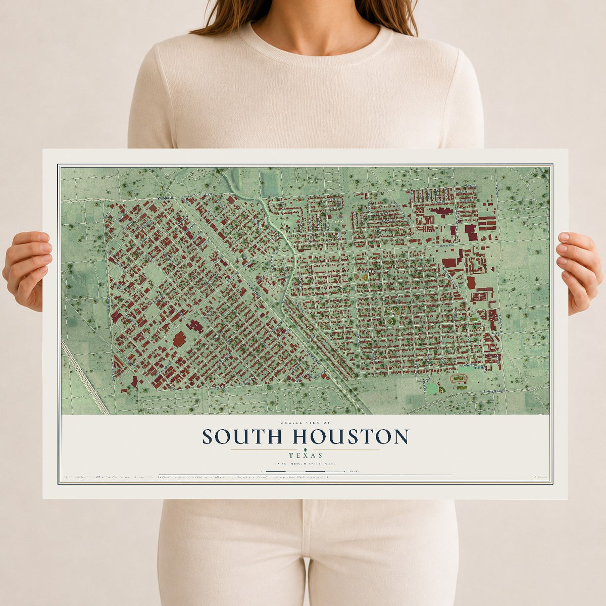 Map of South Houston, Texas, 12 x 18 inch unframed archival matte print