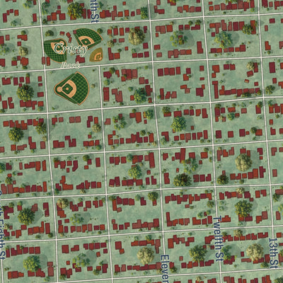 Second close-up of the map of South Houston, Texas print showing more streets and buildings