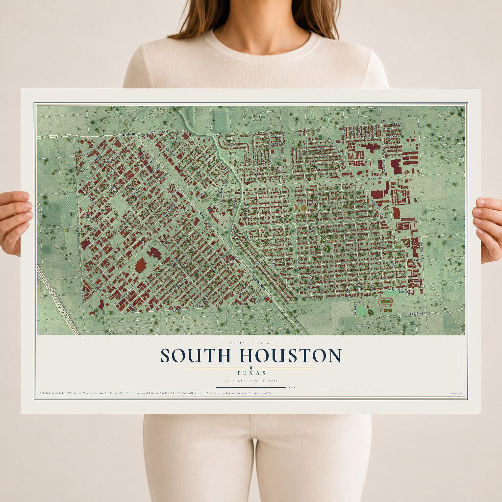 Map of South Houston, Texas, 18 x 24 inch unframed archival matte print