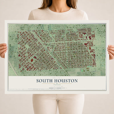 Map of South Houston, Texas, 18 x 24 inch unframed archival matte print