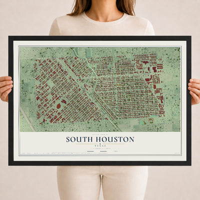 Map of South Houston, Texas, 18 x 24 inch print in a black wood frame