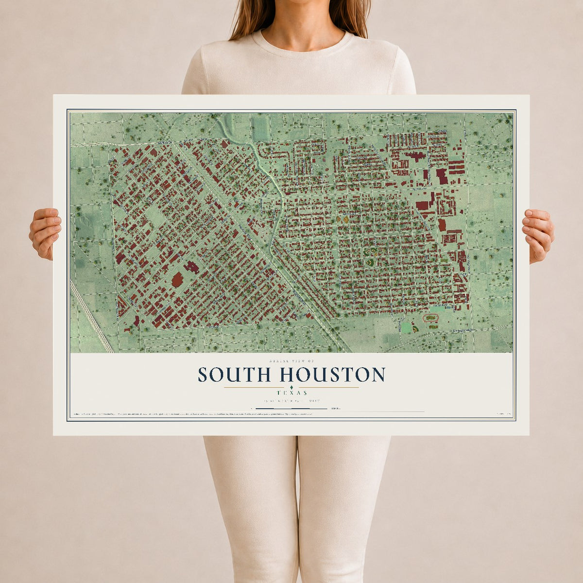 Map of South Houston, Texas, 24 x 36 inch unframed archival matte print
