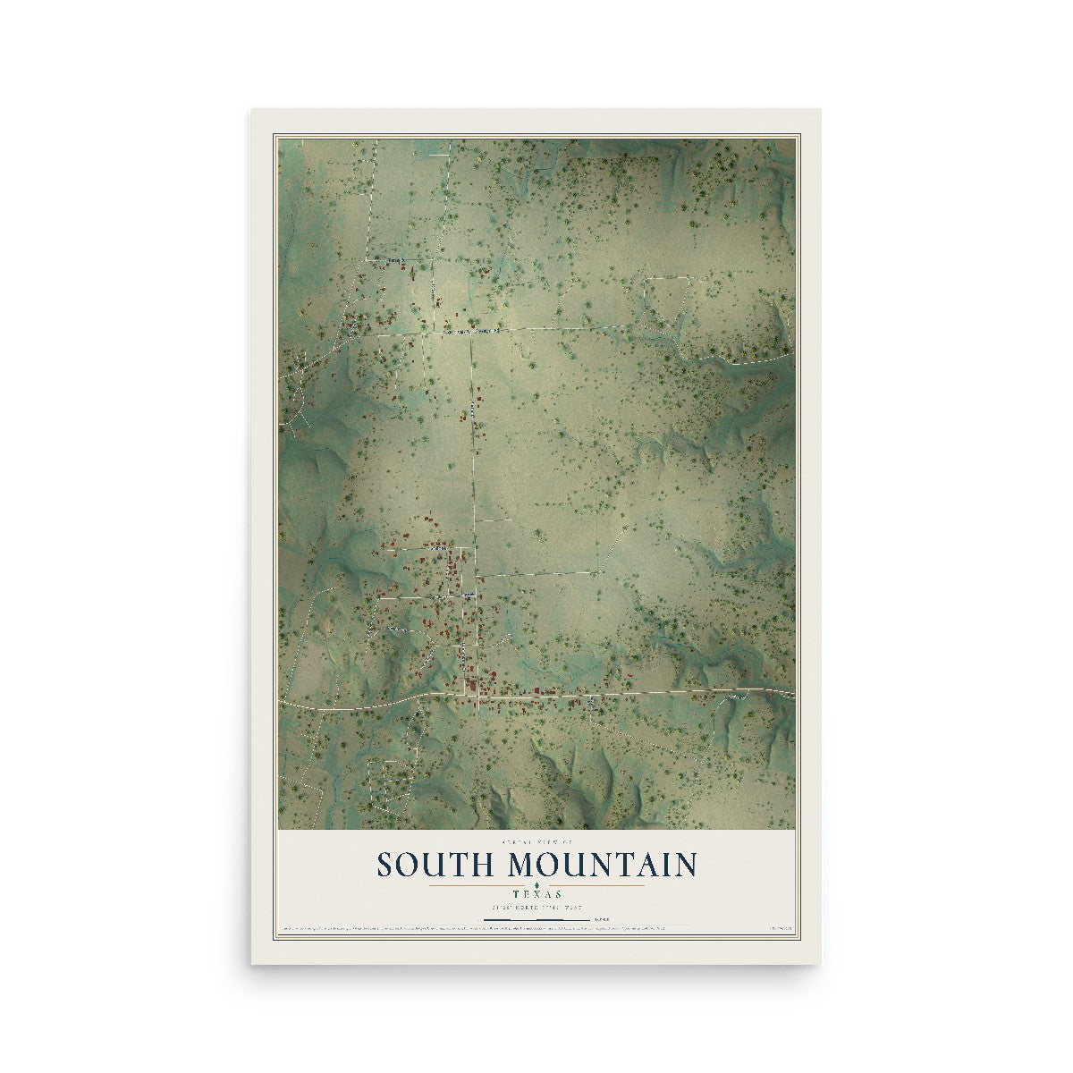 Map of South Mountain, Texas, 12 x 18 inch unframed archival matte print