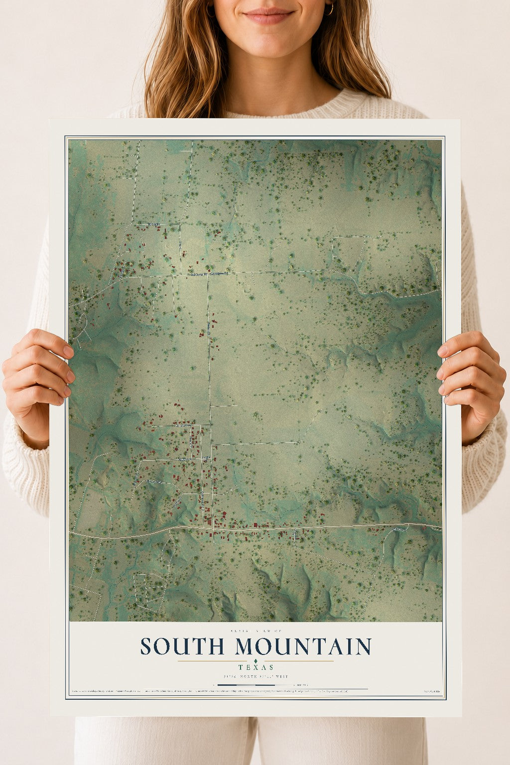 Map of South Mountain, Texas, 18 x 24 inch unframed archival matte print