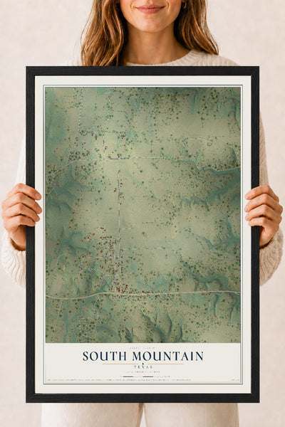 Map of South Mountain, Texas, 18 x 24 inch print in a black wood frame