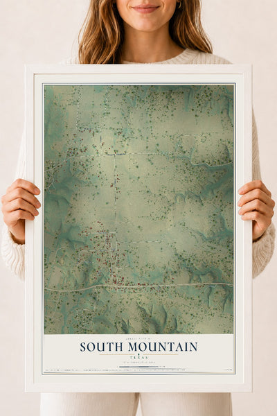 Map of South Mountain, Texas, 18 x 24 inch print in a white wood frame