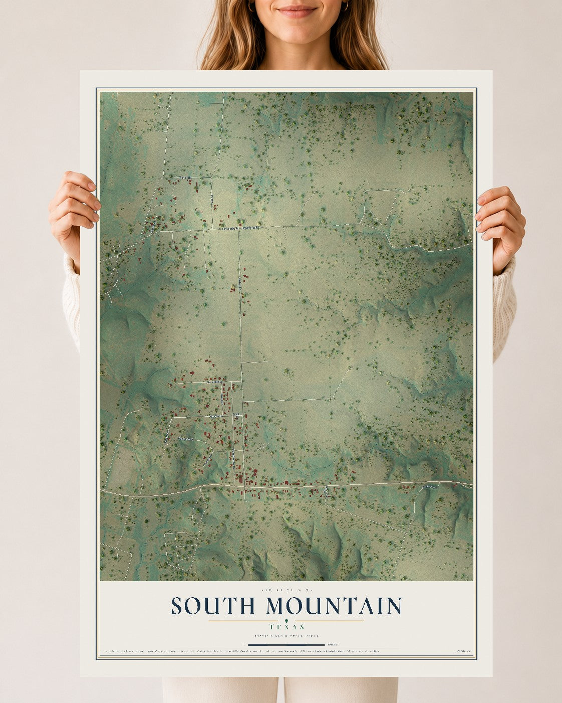 Map of South Mountain, Texas, 24 x 36 inch unframed archival matte print