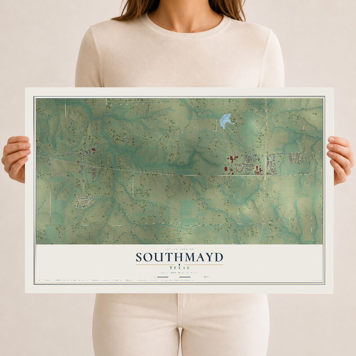 Map of Southmayd, Texas, 12 x 18 inch unframed archival matte print