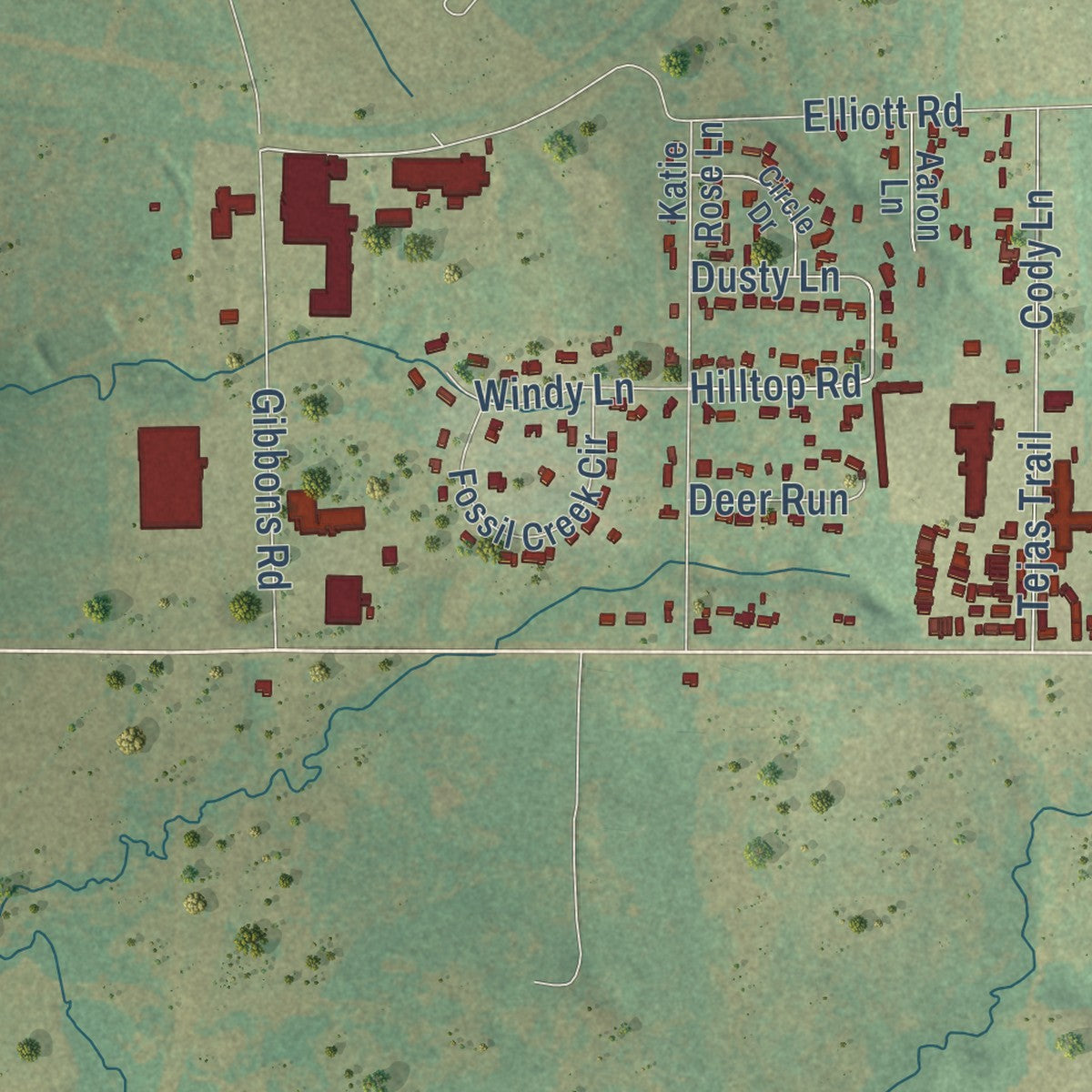 Close-up of the map of Southmayd, Texas print showing street and building detail
