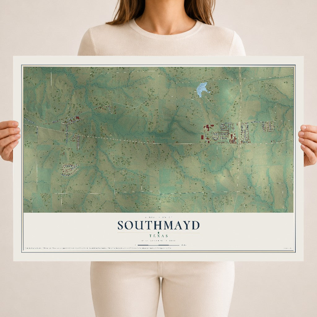 Map of Southmayd, Texas, 18 x 24 inch unframed archival matte print