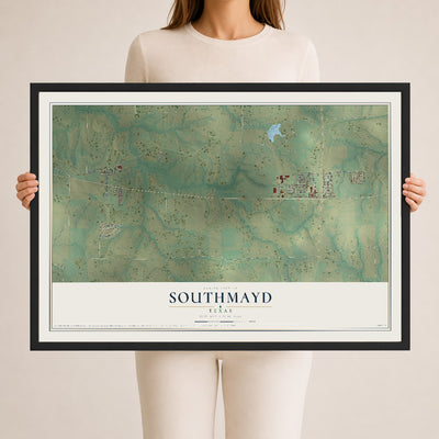 Map of Southmayd, Texas, 24 x 36 inch print in a black wood frame