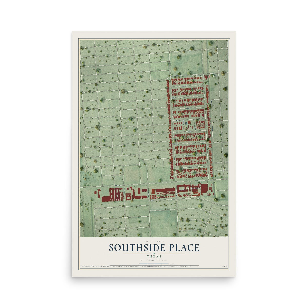 Map of Southside Place, Texas, 12 x 18 inch unframed archival matte print