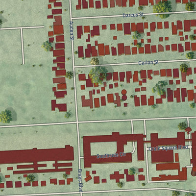 Second close-up of the map of Southside Place, Texas print showing more streets and buildings