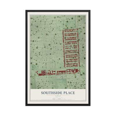 Map of Southside Place, Texas, 12 x 18 inch print in a black wood frame