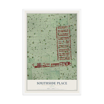 Map of Southside Place, Texas, 12 x 18 inch print in a white wood frame