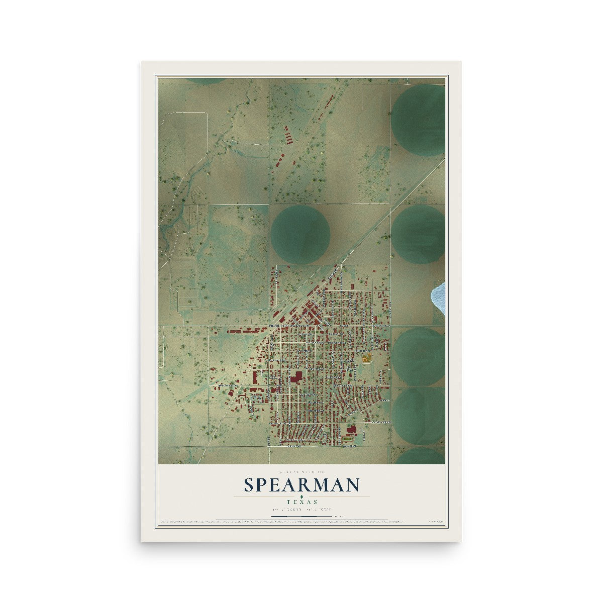 Map of Spearman, Texas, 12 x 18 inch unframed archival matte print